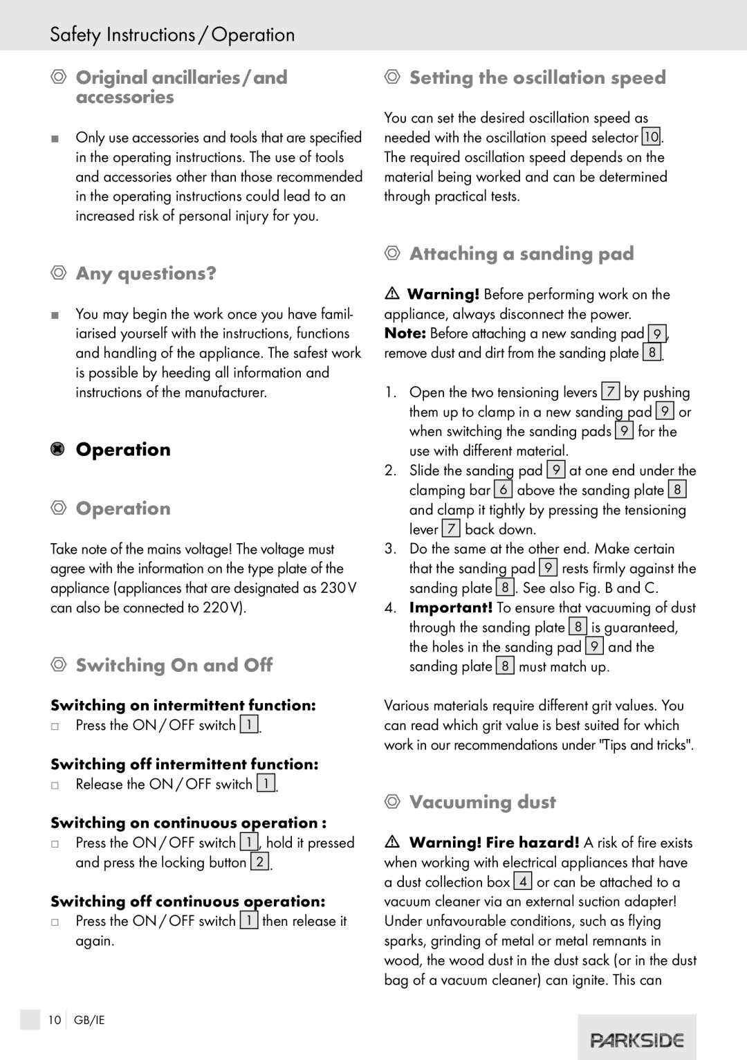 Kompernass XQ 310 manual Safety Instructions / Operation 